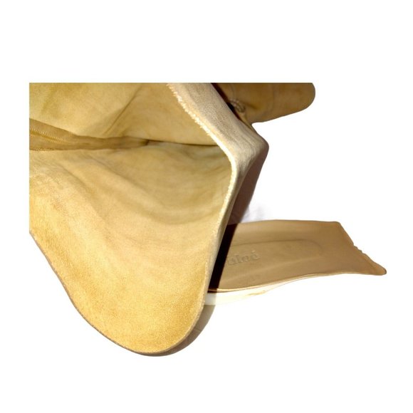 Chloe Womens Beige Tan Knee High Leather Boots Mid Calf EU 37 Slip-On Flat Heel - Picture 12 of 12